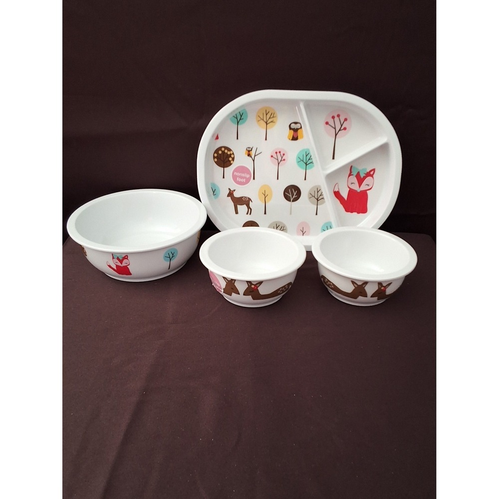 4 Piece Circo Melamine Dinner Set. Fox, Owl, Deer Theme. Never Used!!